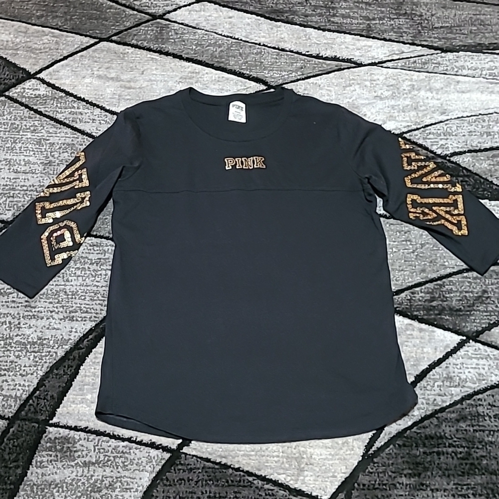 VS PINK 2017 BLING SEQUINS LOGO BASEBALL TEE-SHIRT